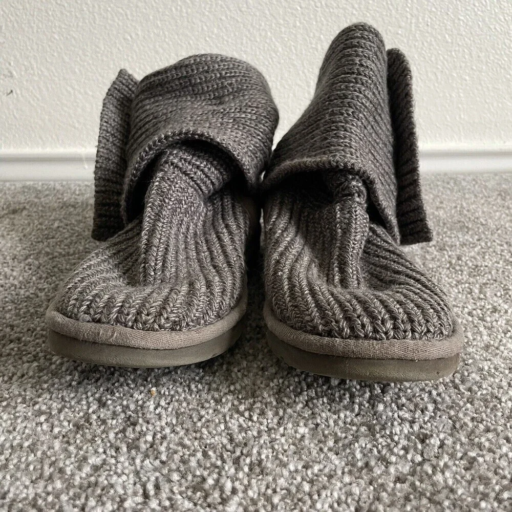 UGG Australia Boots Womens 8 Gray Classic Cardy Tall Knit Winter 5819 Fold Over